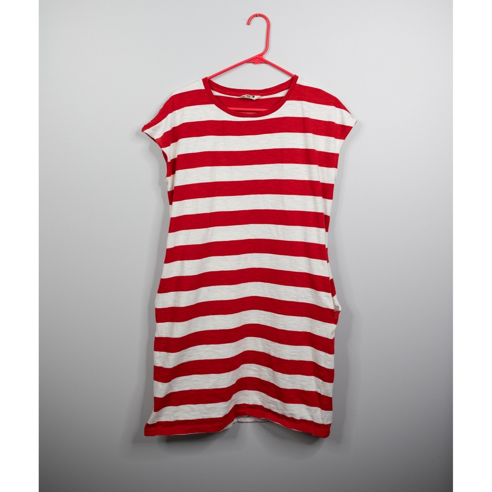 Boden T-Shirt Dress Womens 10 Red White Excellent Striped Slub Cotton Mini